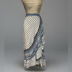 Christian Siriano Blue and White Bohemian  Boho Ruffled Midi Skirt NWT  Large